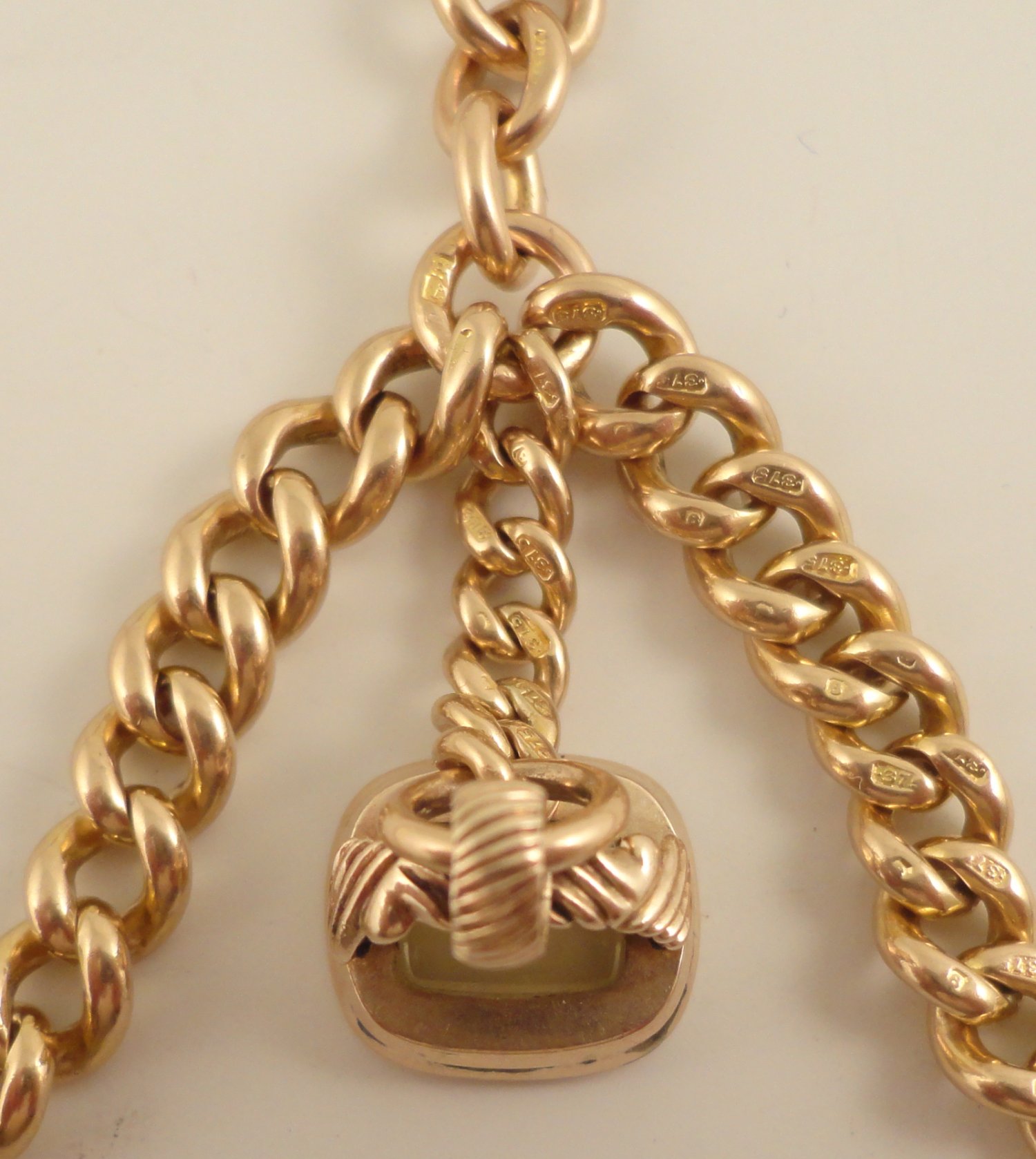 Antique 9ct Rose gold double albert watch guard chain With fob 40.2 gms